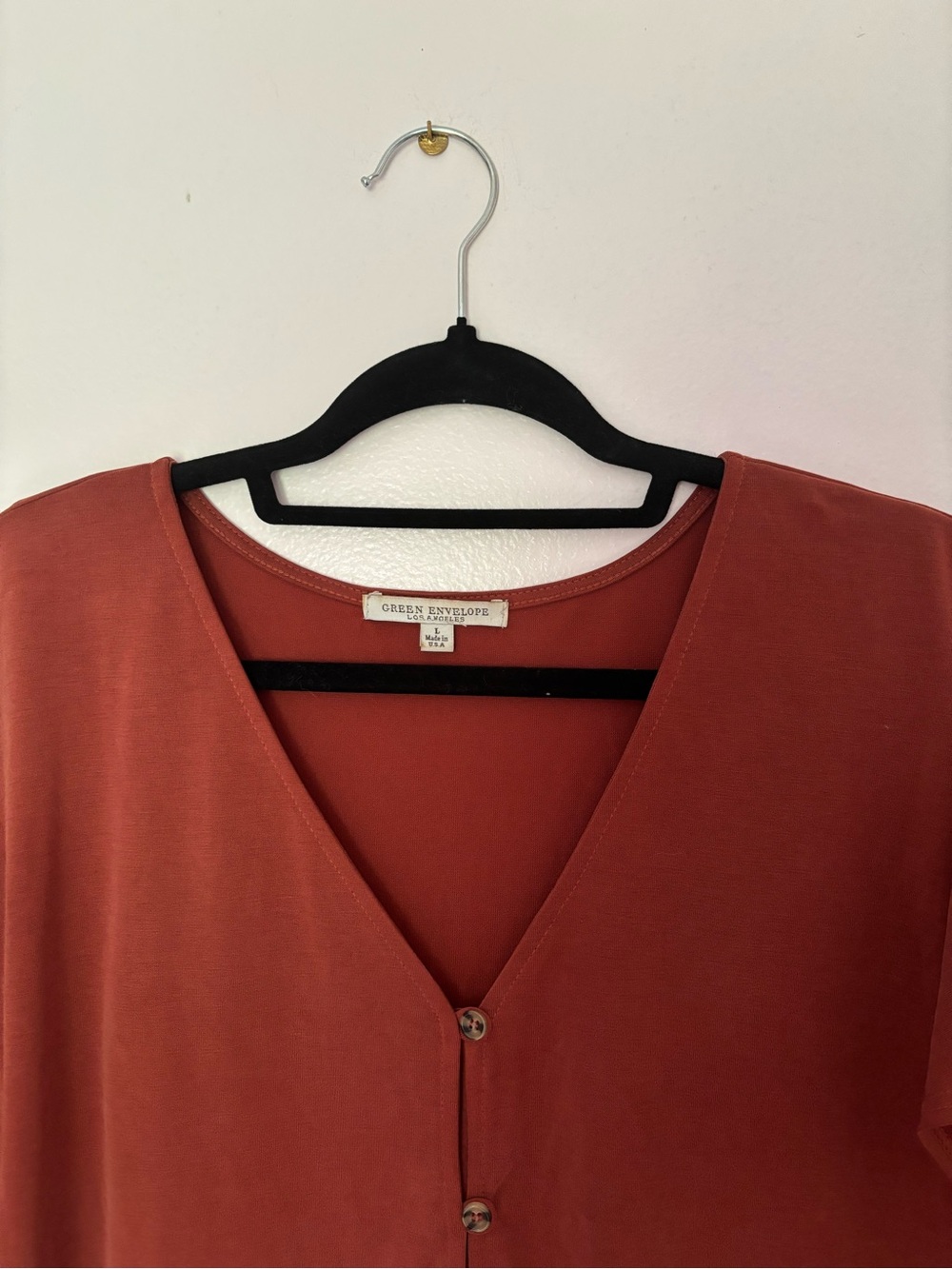 Rust Button-Front V-Neck Women's Top - Picture 2 of 3
